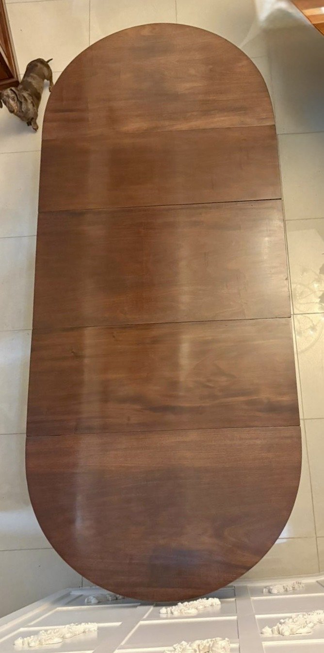 Antique Georgian Mahogany Triple Pillar Dining Table 12–14 Seater Extending with Two Leaves - Image 6